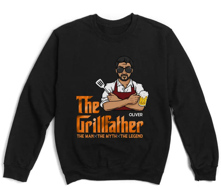Shirts & Tops-The Grillfather - Personalized Unisex T-Shirt For Men | Barbeque Lover Shirt | Gift For Him-Unisex Sweatshirt-Black-JackNRoy