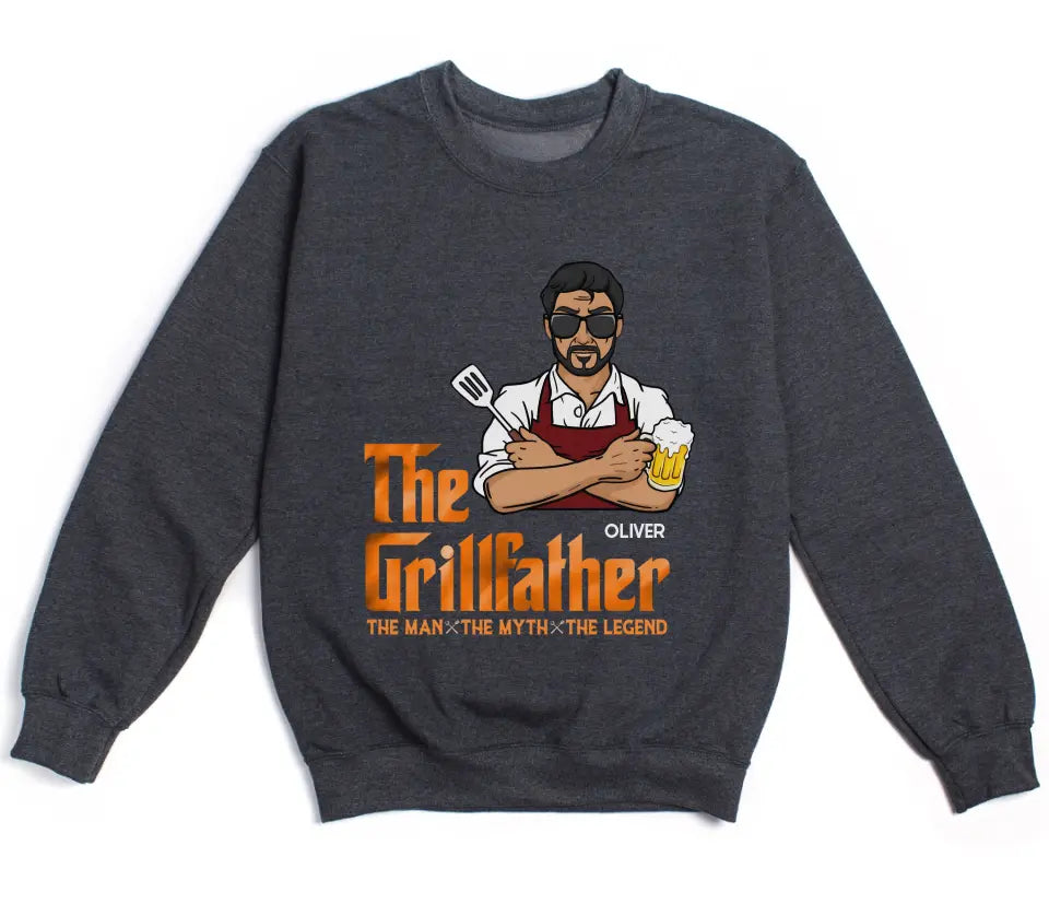 Shirts & Tops-The Grillfather - Personalized Unisex T-Shirt For Men | Barbeque Lover Shirt | Gift For Him-Unisex Sweatshirt-Dark Heather-JackNRoy