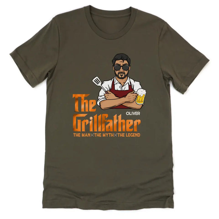 Shirts & Tops-The Grillfather - Personalized Unisex T-Shirt For Men | Barbeque Lover Shirt | Gift For Him-Unisex T-Shirt-Army-JackNRoy