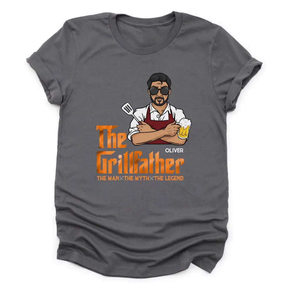 Shirts & Tops-The Grillfather - Personalized Unisex T-Shirt For Men | Barbeque Lover Shirt | Gift For Him-Unisex T-Shirt-Asphalt-JackNRoy