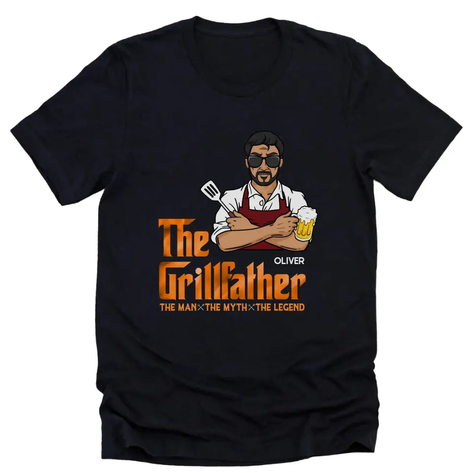 Shirts & Tops-The Grillfather - Personalized Unisex T-Shirt For Men | Barbeque Lover Shirt | Gift For Him-Unisex T-Shirt-Black-JackNRoy
