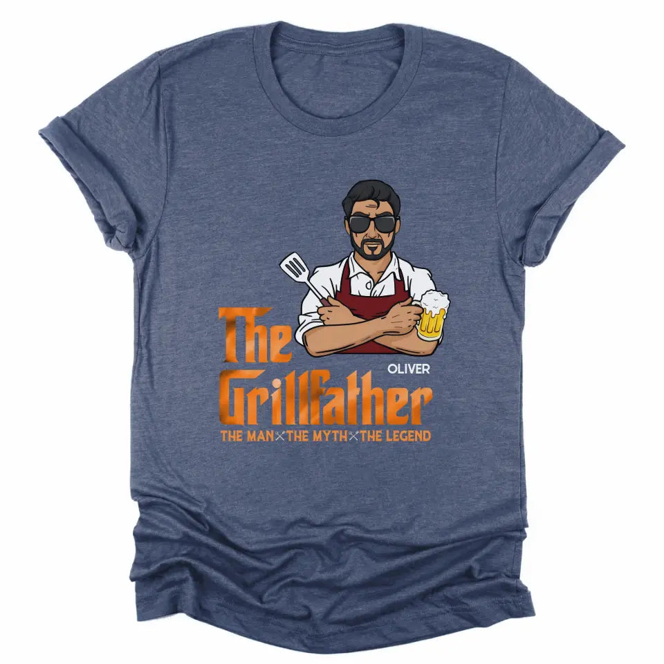 Shirts & Tops-The Grillfather - Personalized Unisex T-Shirt For Men | Barbeque Lover Shirt | Gift For Him-Unisex T-Shirt-Heather Navy-JackNRoy