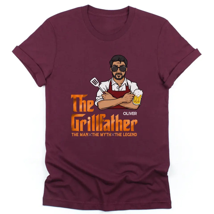 Shirts & Tops-The Grillfather - Personalized Unisex T-Shirt For Men | Barbeque Lover Shirt | Gift For Him-Unisex T-Shirt-Maroon-JackNRoy