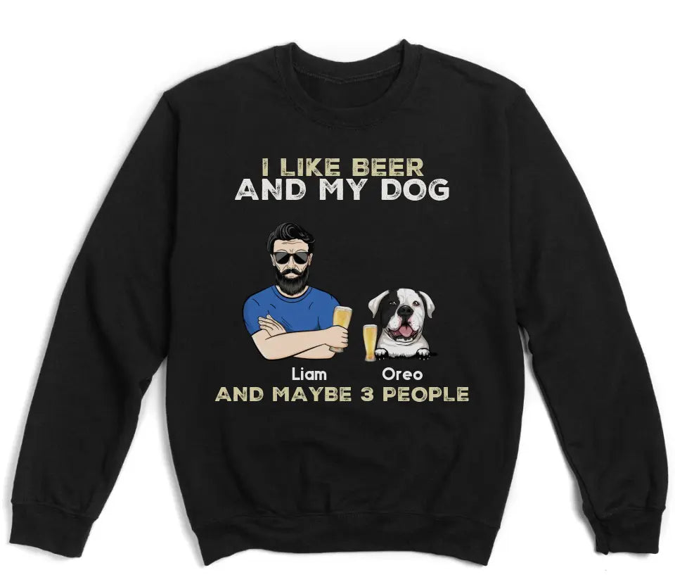 Shirts & Tops-I Like My Beer And My Dog - Personalized Unisex T-Shirt for Men | Dog Dad Shirt | Dog Lover Gift-Unisex Swetshirt-Black-JackNRoy