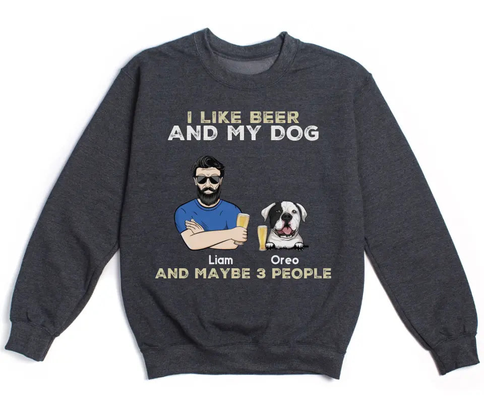 Shirts & Tops-I Like My Beer And My Dog - Personalized Unisex T-Shirt for Men | Dog Dad Shirt | Dog Lover Gift-Unisex Swetshirt-Dark Heather-JackNRoy