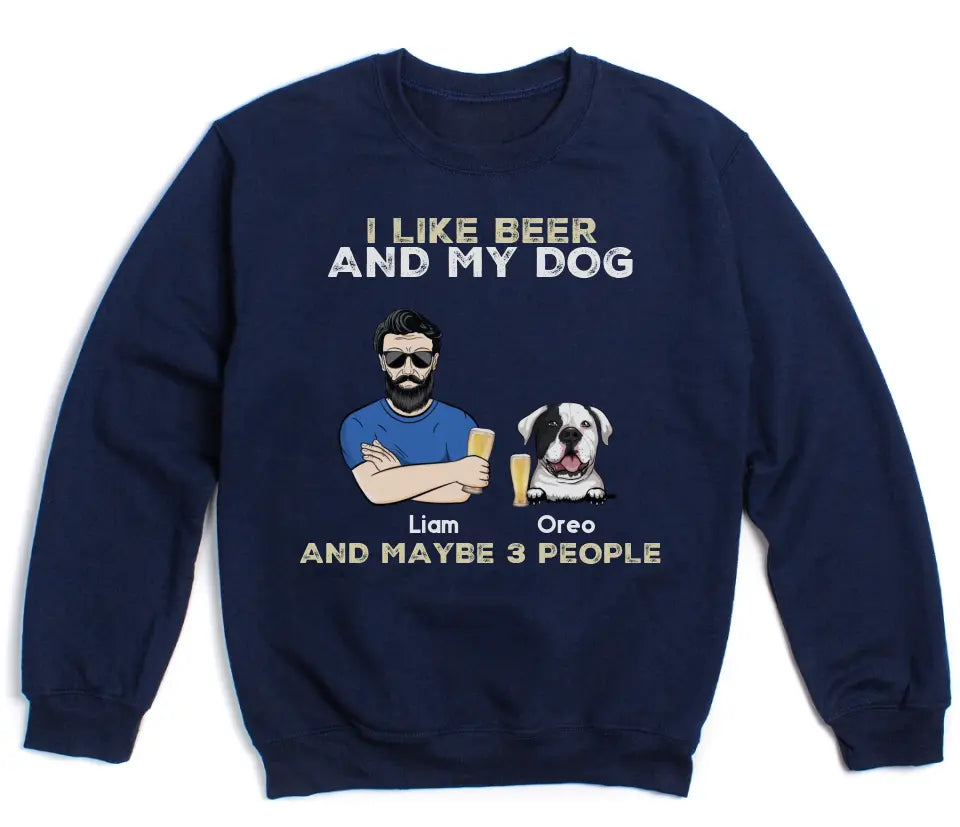Shirts & Tops-I Like My Beer And My Dog - Personalized Unisex T-Shirt for Men | Dog Dad Shirt | Dog Lover Gift-Unisex Swetshirt-Navy-JackNRoy