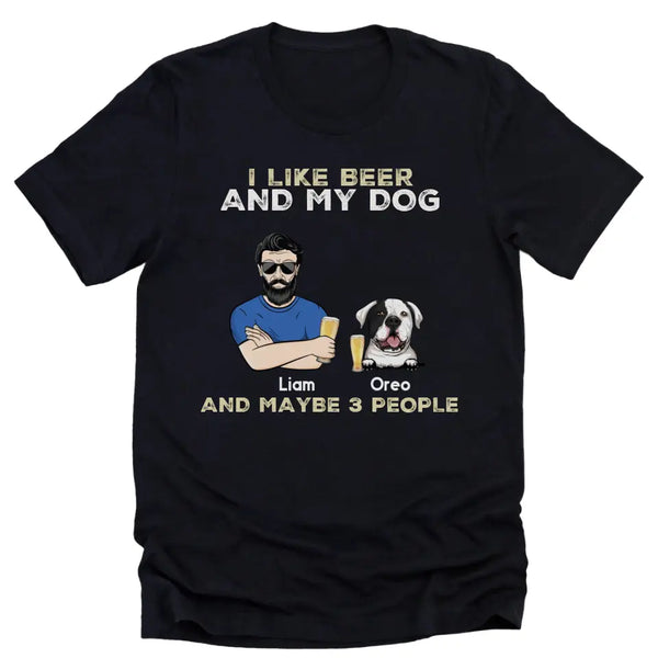 T-Shirt-I Like My Beer And My Dog - Personalized Unisex T-Shirt for Men | Dog Dad Shirt | Dog Lover Gift-Unisex T-Shirt-Black-JackNRoy
