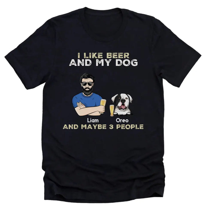 Shirts & Tops-I Like My Beer And My Dog - Personalized Unisex T-Shirt for Men | Dog Dad Shirt | Dog Lover Gift-Unisex T-Shirt-Black-JackNRoy