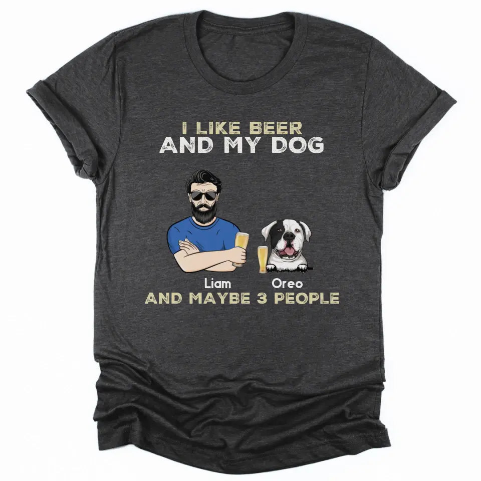 Shirts & Tops-I Like My Beer And My Dog - Personalized Unisex T-Shirt for Men | Dog Dad Shirt | Dog Lover Gift-Unisex T-Shirt-Dark Grey Heather-JackNRoy