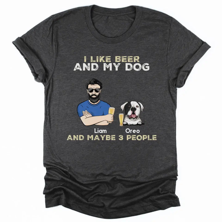 Shirts & Tops-I Like My Beer And My Dog - Personalized Unisex T-Shirt for Men | Dog Dad Shirt | Dog Lover Gift-Unisex T-Shirt-Dark Grey Heather-JackNRoy