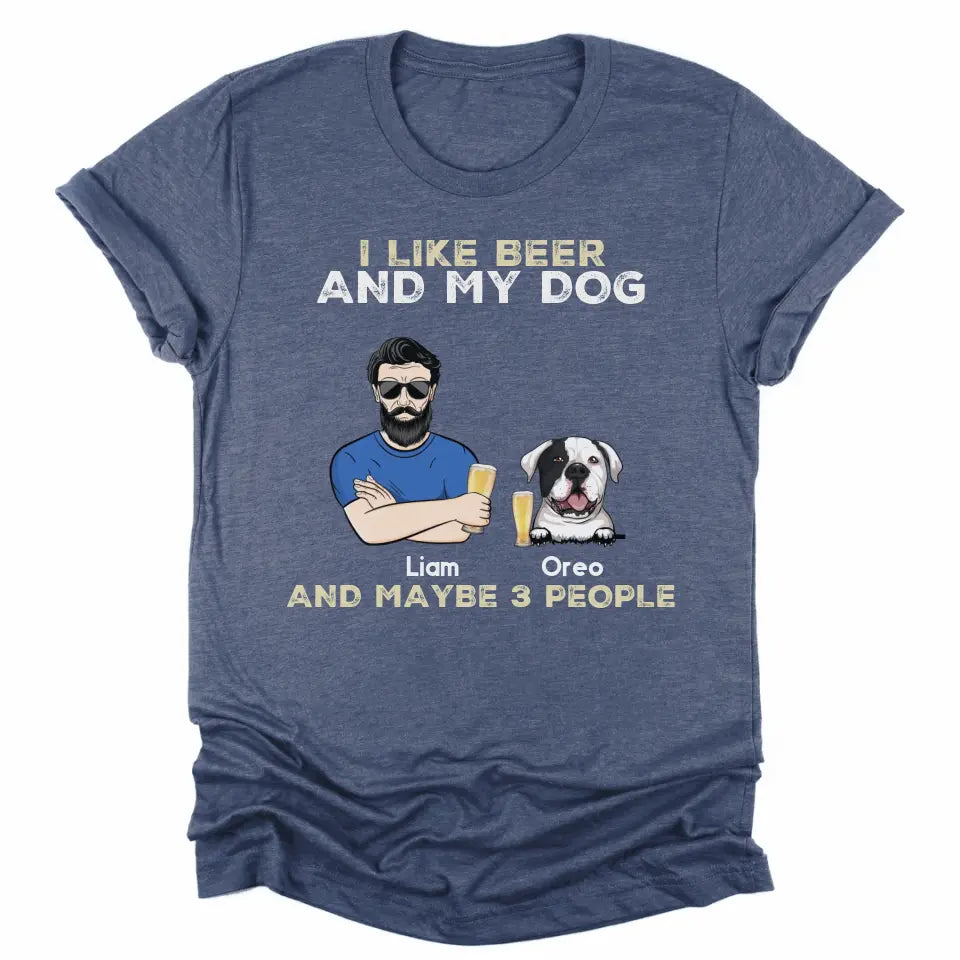 Shirts & Tops-I Like My Beer And My Dog - Personalized Unisex T-Shirt for Men | Dog Dad Shirt | Dog Lover Gift-Unisex T-Shirt-Heather Navy-JackNRoy