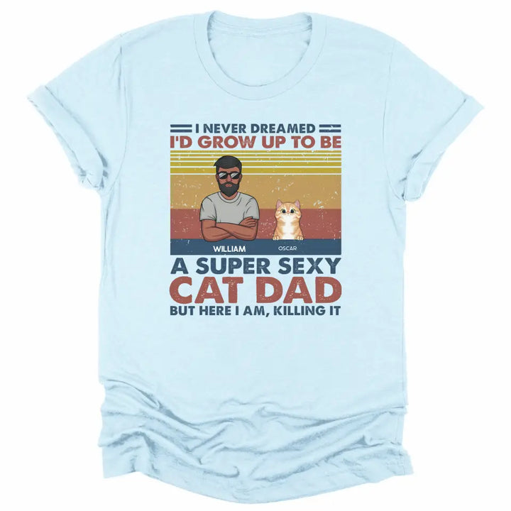 Shirts & Tops-Super Sexy Cat Dad - Personalized Unisex T-Shirt for Cat Dads | Cat Lover Shirt | Cat Dad Gift-Unisex T-Shirt-Heather Ice Blue-JackNRoy