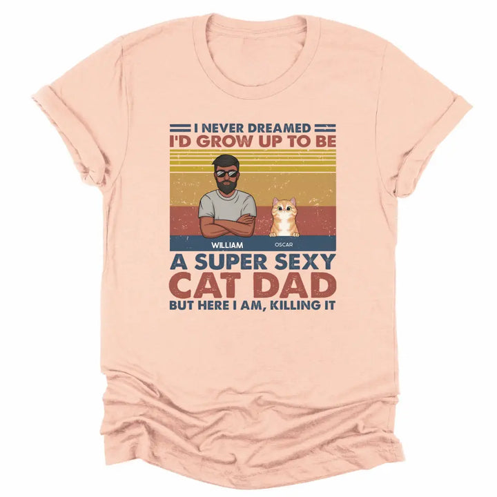 Shirts & Tops-Super Sexy Cat Dad - Personalized Unisex T-Shirt for Cat Dads | Cat Lover Shirt | Cat Dad Gift-Unisex T-Shirt-Heather Peach-JackNRoy