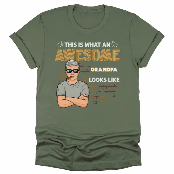 Shirts & Tops-Awesome Dad/Grandpa - Personalized Unisex T-Shirt for Men | Grandpa Gift | Dad Shirt-Unisex T-Shirt-Military Green-JackNRoy