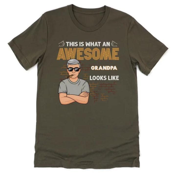 Shirts & Tops-Awesome Dad/Grandpa - Personalized Unisex T-Shirt for Men | Grandpa Gift | Dad Shirt-Unisex T-Shirt-Army-JackNRoy
