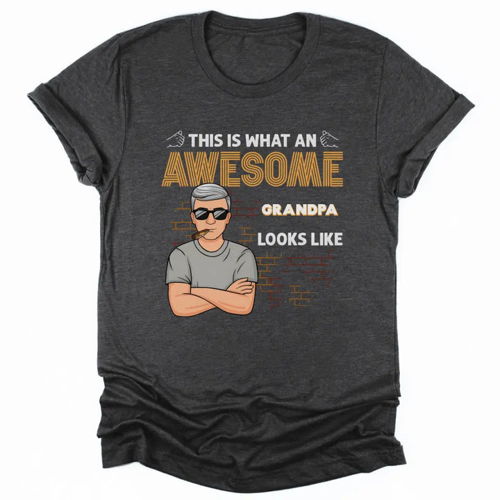 Shirts & Tops-Awesome Dad/Grandpa - Personalized Unisex T-Shirt for Men | Grandpa Gift | Dad Shirt-Unisex T-Shirt-Dark Grey Heather-JackNRoy