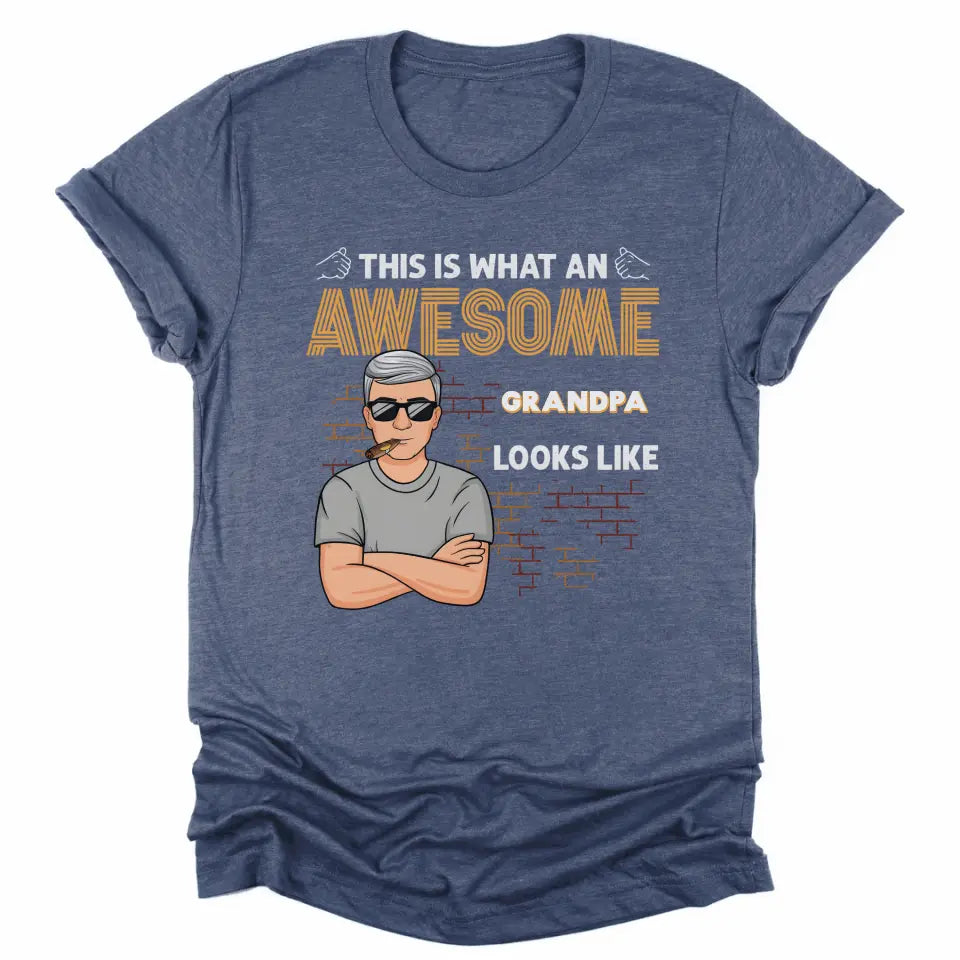 Shirts & Tops-Awesome Dad/Grandpa - Personalized Unisex T-Shirt for Men | Grandpa Gift | Dad Shirt-Unisex T-Shirt-Heather Navy-JackNRoy