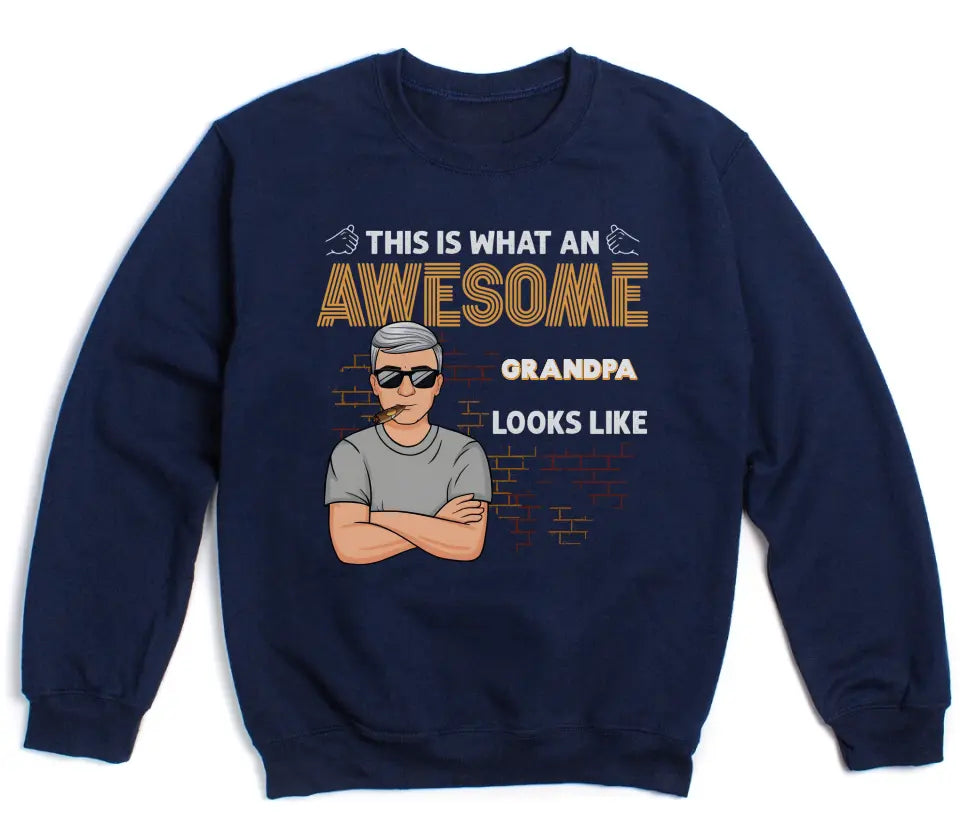Shirts & Tops-Awesome Dad/Grandpa - Personalized Unisex T-Shirt for Men | Grandpa Gift | Dad Shirt-Unisex Sweatshirt-Navy-JackNRoy