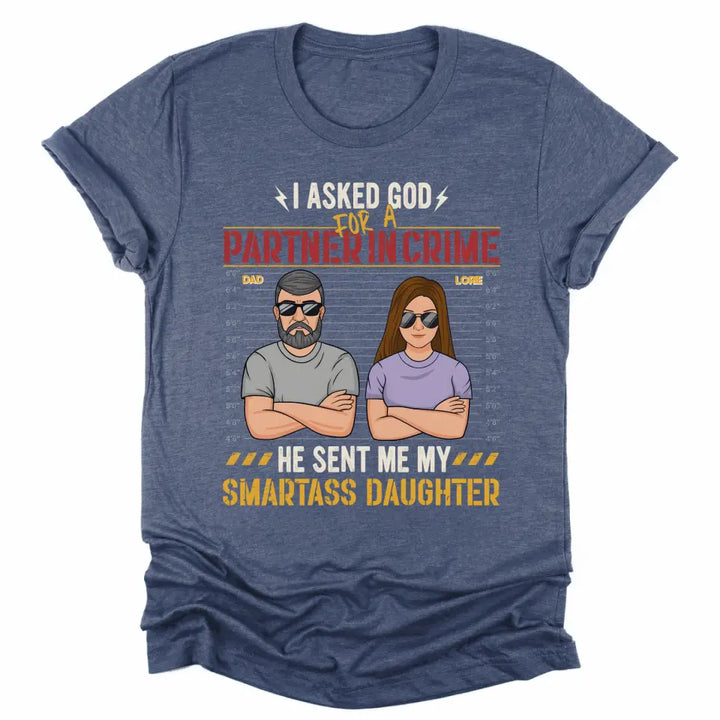 Shirts & Tops-Partners In Crime (Daughter) - Personalized T-Shirt for Dad | Gifts for Dad | Dad Shirts-Unisex T-Shirt-Heather Navy-JackNRoy
