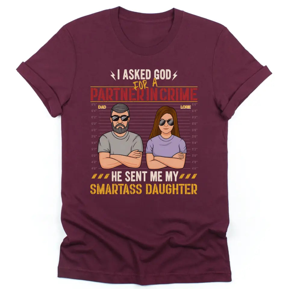 Shirts & Tops-Partners In Crime (Daughter) - Personalized T-Shirt for Dad | Gifts for Dad | Dad Shirts-Unisex T-Shirt-Maroon-JackNRoy
