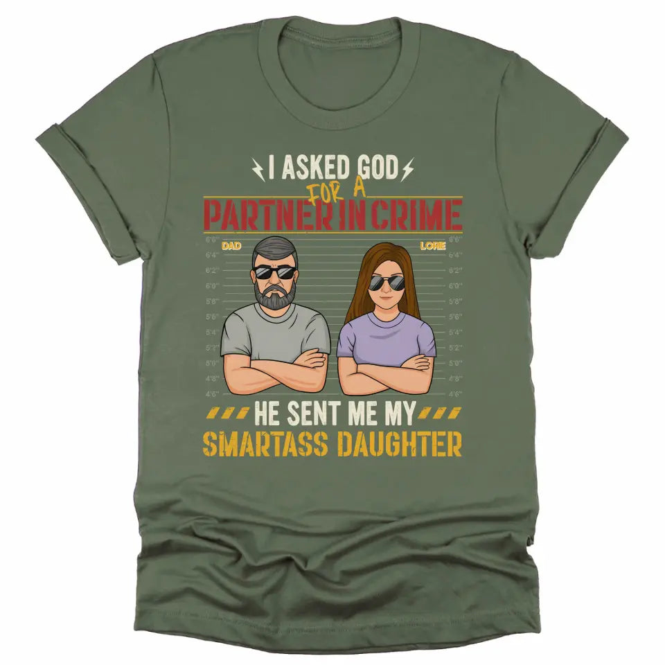 Shirts & Tops-Partners In Crime (Daughter) - Personalized T-Shirt for Dad | Gifts for Dad | Dad Shirts-JackNRoy