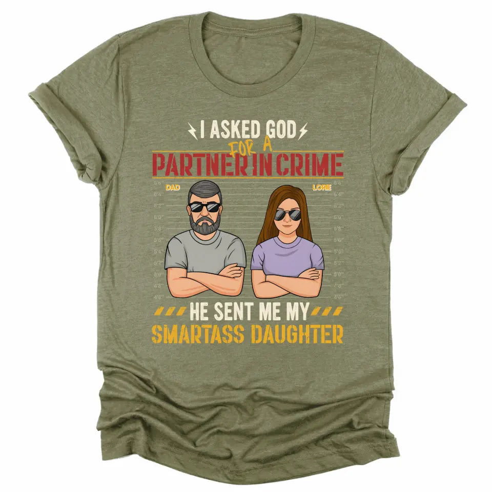 Shirts & Tops-Partners In Crime (Daughter) - Personalized T-Shirt for Dad | Gifts for Dad | Dad Shirts-Unisex T-Shirt-Heather Olive-JackNRoy