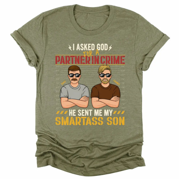 Shirts & Tops-Partners In Crime (Son) - Personalized Unisex T-Shirt for Dad | Dad Shirt | Dad Gift-Unisex T-Shirt-Heather Olive-JackNRoy