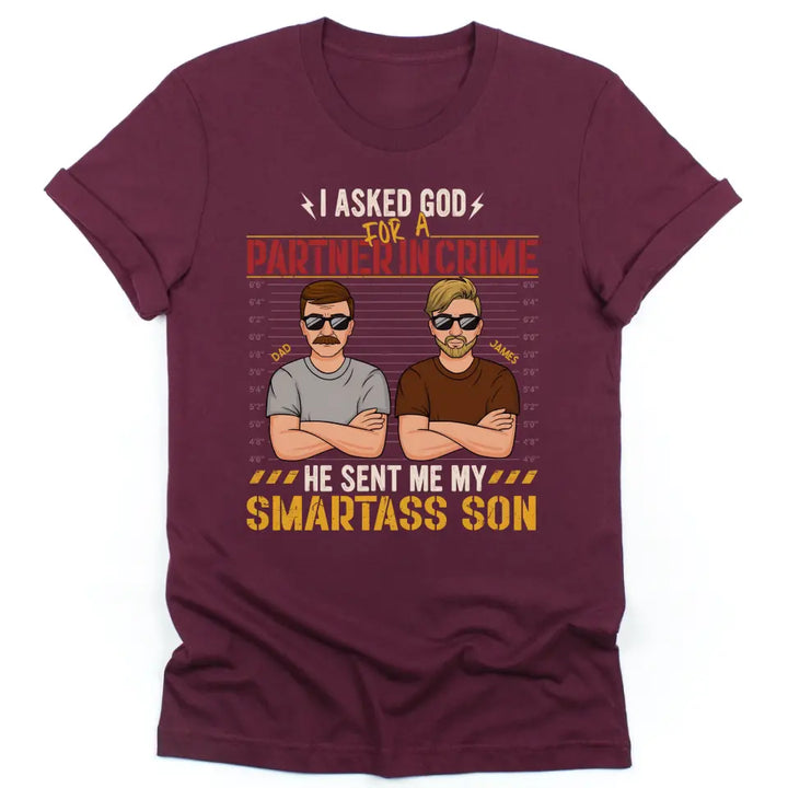 Shirts & Tops-Partners In Crime (Son) - Personalized Unisex T-Shirt for Dad | Dad Shirt | Dad Gift-Unisex T-Shirt-Maroon-JackNRoy
