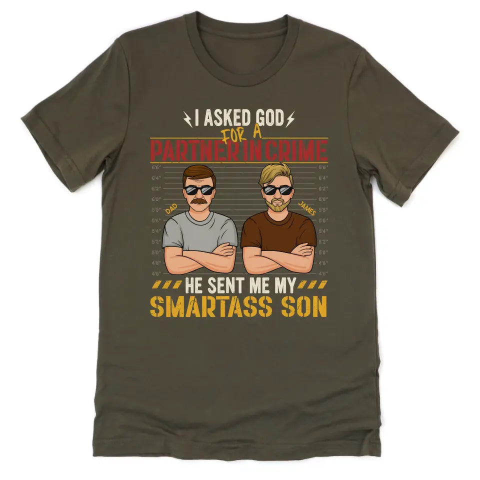 Shirts & Tops-Partners In Crime (Son) - Personalized Unisex T-Shirt for Dad | Dad Shirt | Dad Gift-Unisex T-Shirt-Army-JackNRoy