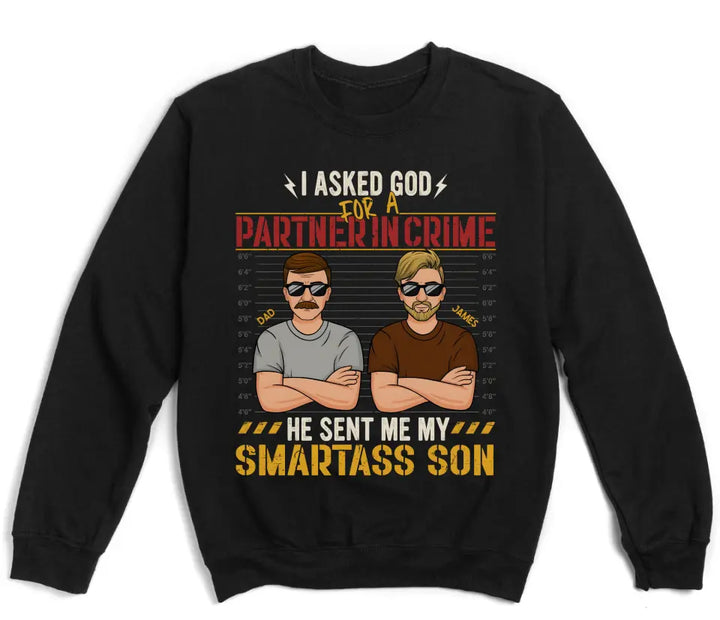 Shirts & Tops-Partners In Crime (Son) - Personalized Unisex T-Shirt for Dad | Dad Shirt | Dad Gift-Unisex Sweatshirt-Black-JackNRoy