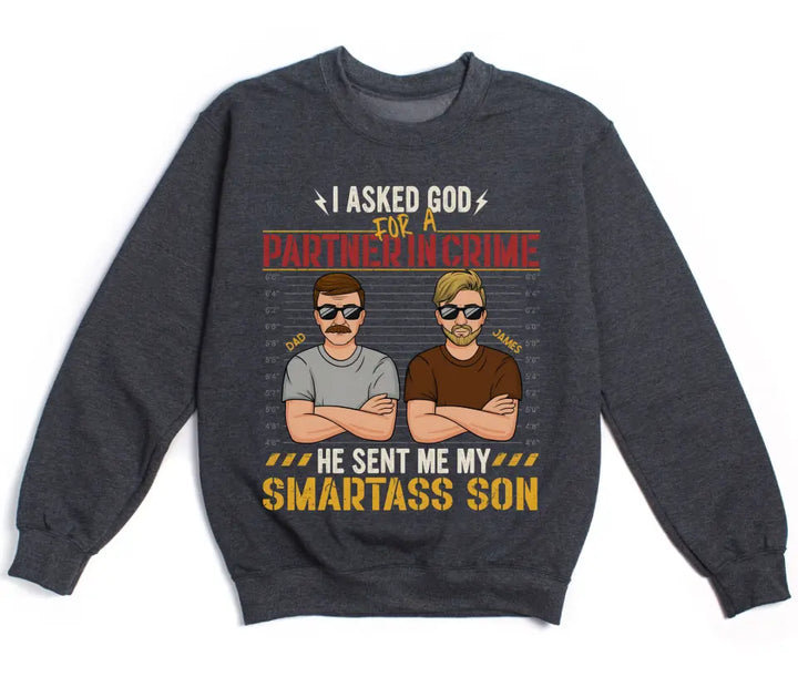 Shirts & Tops-Partners In Crime (Son) - Personalized Unisex T-Shirt for Dad | Dad Shirt | Dad Gift-Unisex Sweatshirt-Dark Heather-JackNRoy