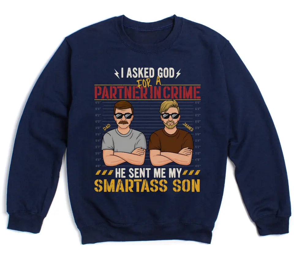 Shirts & Tops-Partners In Crime (Son) - Personalized Unisex T-Shirt for Dad | Dad Shirt | Dad Gift-Unisex Sweatshirt-Navy-JackNRoy