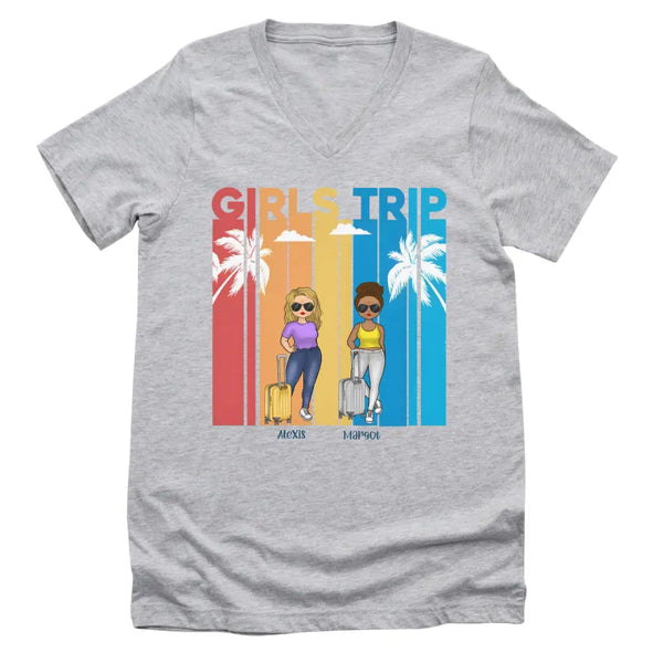 T-Shirt-Girls Trip - Personalized Unisex T-Shirt | Gift For Besties | Traveling Shirt-Unisex V-Neck-S-JackNRoy