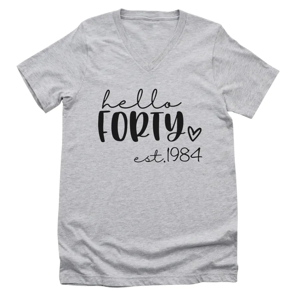T-Shirt-Hello Forty (EST) - Personalized Unisex T-Shirt-Unisex V-Neck-S-JackNRoy