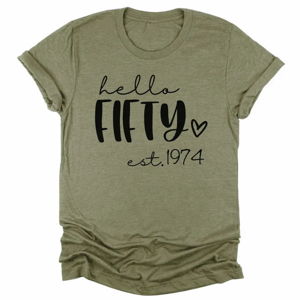 T-Shirt-Hello Fifty (EST) - Personalized Unisex T-Shirt-Unisex T-Shirt-S-JackNRoy