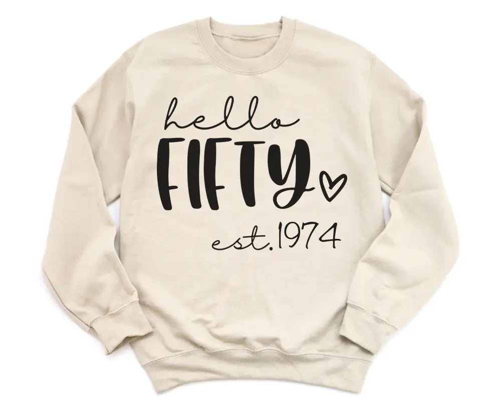 T-Shirt-Hello Fifty (EST) - Personalized Unisex T-Shirt-Unisex Sweatshirt-S-JackNRoy