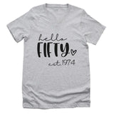 T-Shirt-Hello Fifty (EST) - Personalized Unisex T-Shirt-Unisex V-Neck-S-JackNRoy