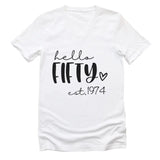T-Shirt-Hello Fifty (EST) - Personalized Unisex T-Shirt-Unisex V-Neck-S-JackNRoy