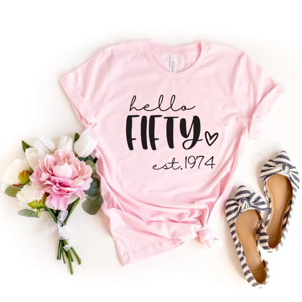 T-Shirt-Hello Fifty (EST) - Personalized Unisex T-Shirt-JackNRoy