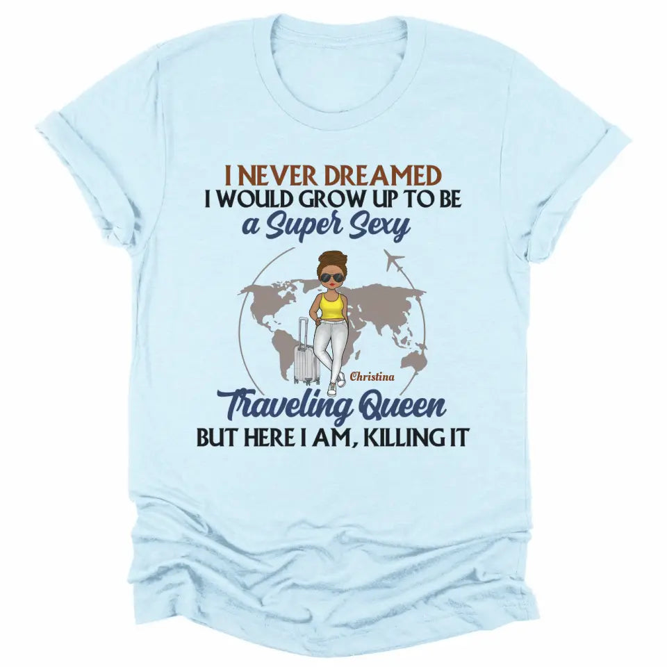 T-Shirt-Traveling Queen - Personalized Unisex T-Shirt | Gift For Her | Traveling Shirt-Unisex T-Shirt-Heather Ice Blue-JackNRoy