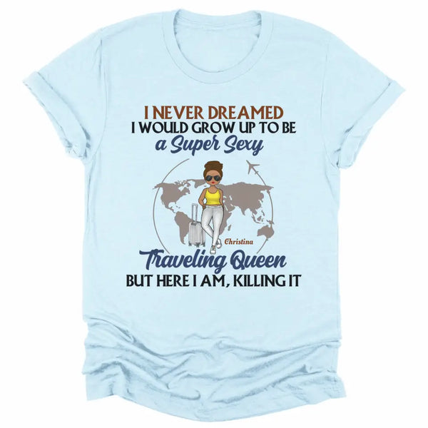 T-Shirt-Traveling Queen - Personalized Unisex T-Shirt | Gift For Her | Traveling Shirt-Unisex T-Shirt-Heather Ice Blue-JackNRoy