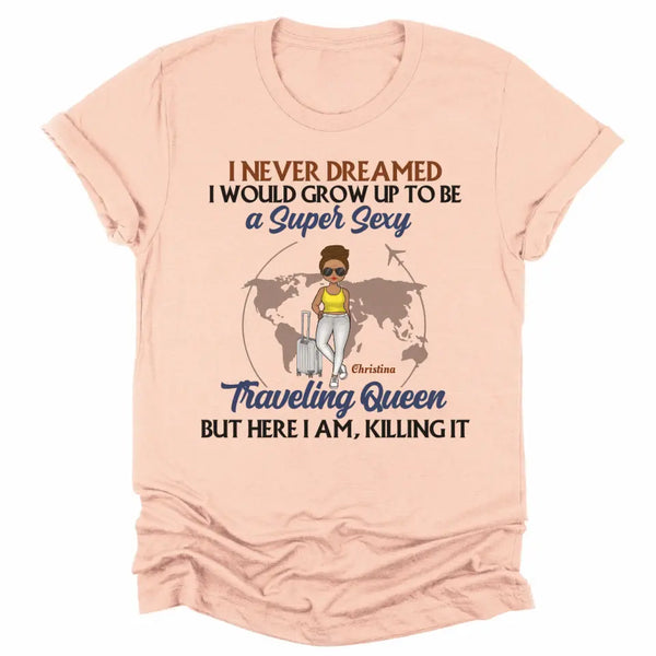 T-Shirt-Traveling Queen - Personalized Unisex T-Shirt | Gift For Her | Traveling Shirt-Unisex T-Shirt-Heather Peach-JackNRoy