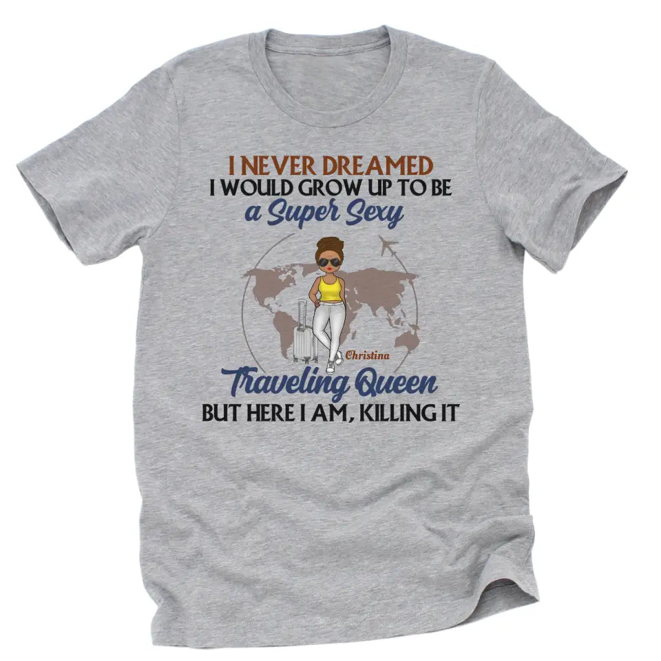 T-Shirt-Traveling Queen - Personalized Unisex T-Shirt | Gift For Her | Traveling Shirt-Unisex T-Shirt-Athletic Heather-JackNRoy