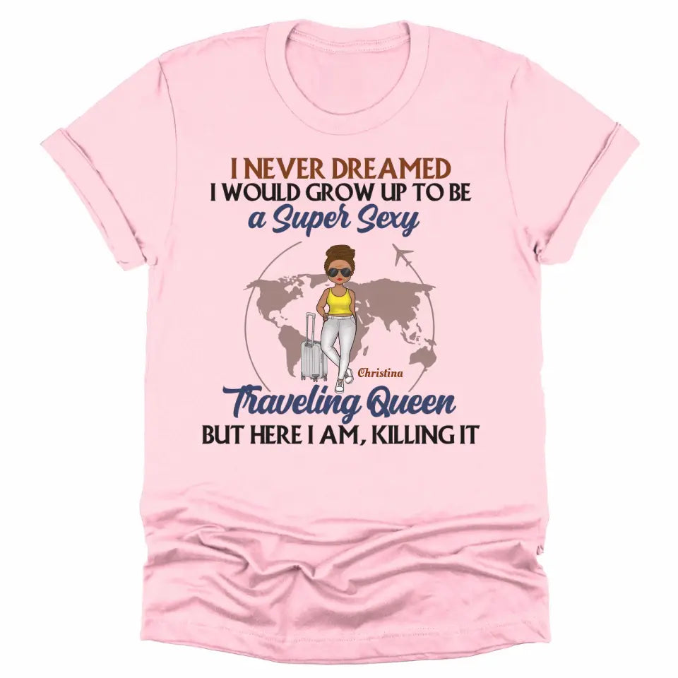 T-Shirt-Traveling Queen - Personalized Unisex T-Shirt | Gift For Her | Traveling Shirt-Unisex T-Shirt-Pink-JackNRoy