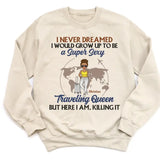T-Shirt-Traveling Queen - Personalized Unisex T-Shirt | Gift For Her | Traveling Shirt-Unisex Sweatshirt-Sand-JackNRoy