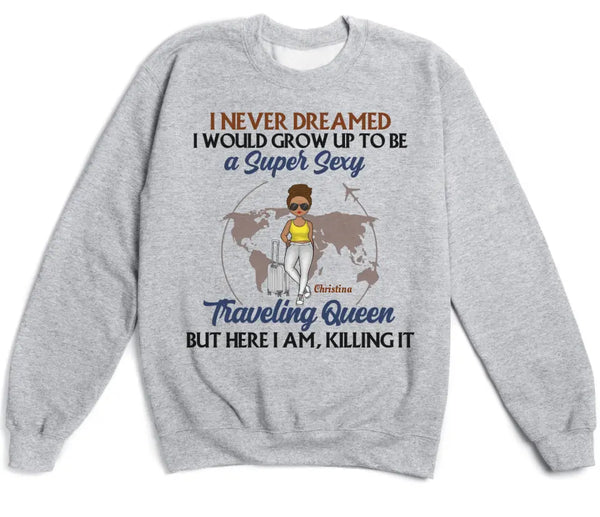T-Shirt-Traveling Queen - Personalized Unisex T-Shirt | Gift For Her | Traveling Shirt-Unisex Sweatshirt-Sport Grey-JackNRoy
