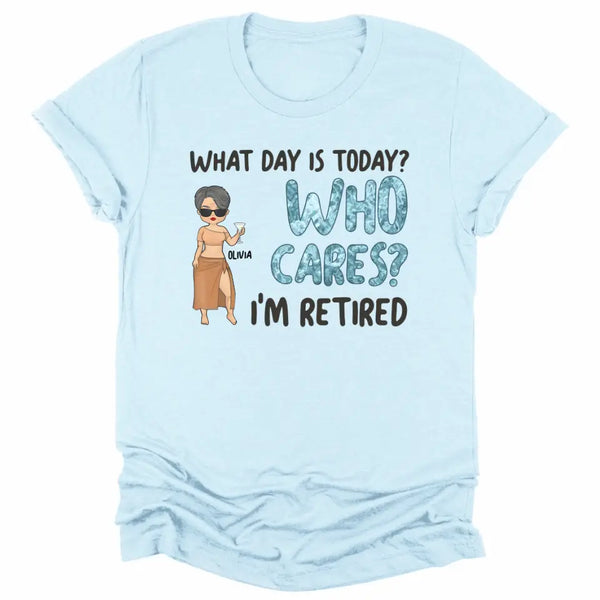 T-Shirt-Who Cares I'm Retired - Personalized Unisex T-Shirt | Gift for Her | Retirement Shirt-Unisex T-Shirt-Heather Ice Blue-JackNRoy