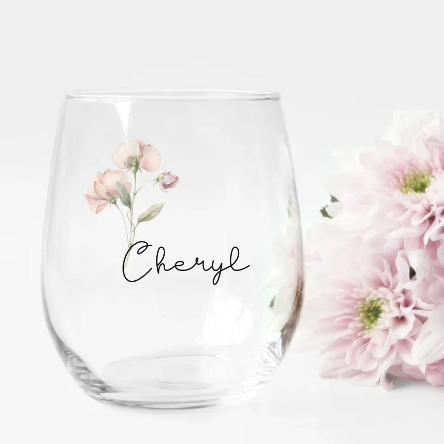 Wine Glass-Birthday Flower & Custom Name - Personalized Wine Glass (15oz) - Birthday Gift-Wine Glass-Glass-Jack N Roy