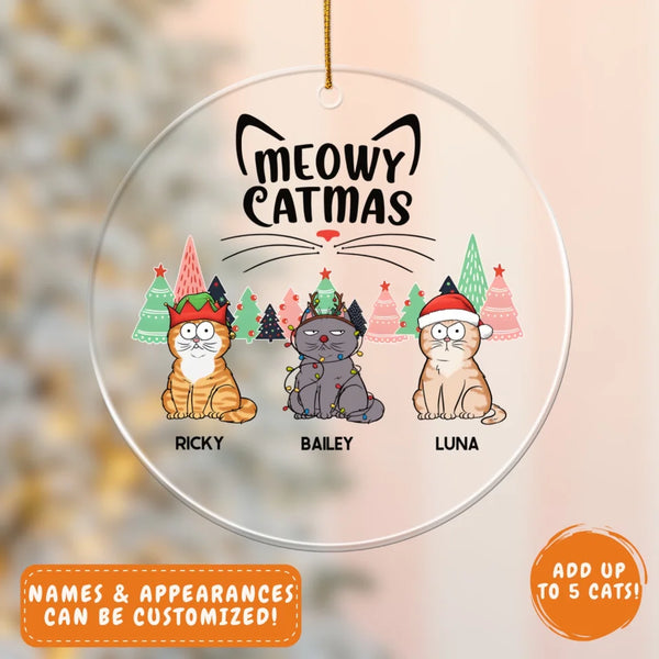 Acrylic Ornament-Meowy Catmas - Personalized Acrylic Ornament | Gift for Cat Lovers | Pet Lover Christmas Ornament-JackNRoy