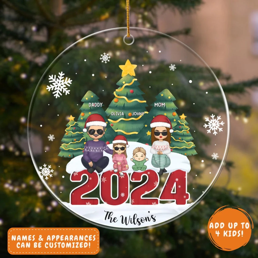 Acrylic Ornament-2024 Christmas Family with Kids - Personalized Acrylic Ornament | Family Christmas Gift-JackNRoy